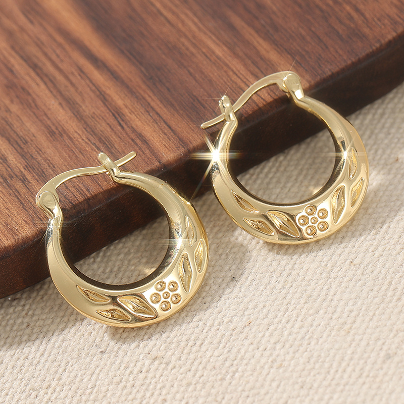 Women's Vintage Floral Embossed Hoop Earrings